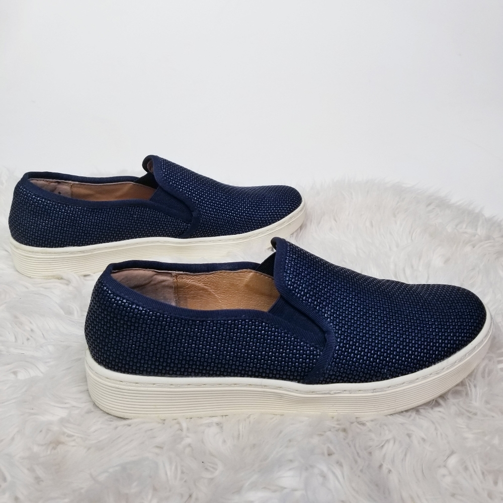 Sofft Navy Blue Slip-On Sneakers with White Platform Sole